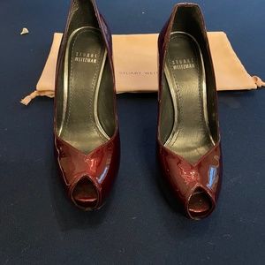 Stuart Weitzman Burgundy Patent Leather Peep toe Platform - Size 6
